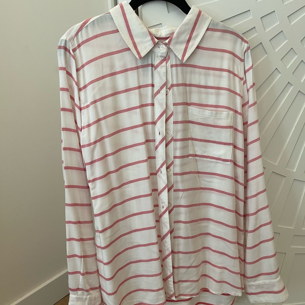 White and red striped button up